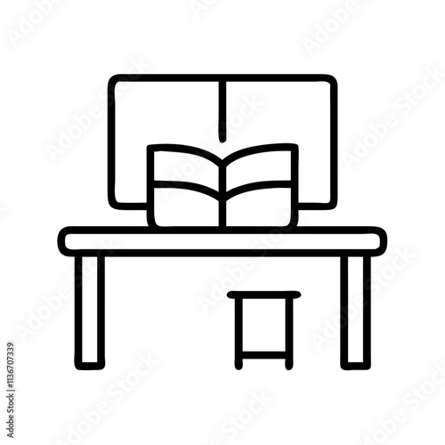 book in a study room icon, book lovers day line art, book lovers day icon - simple black line art icon of book in a study room, for book lovers day celebrations. book lovers day vector art.