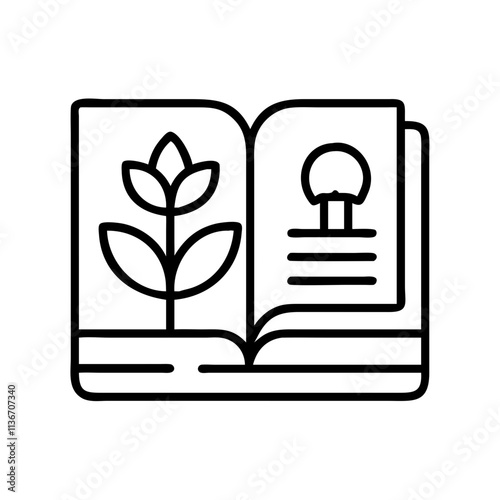 book in a garden icon, book lovers day line art, book lovers day icon - simple black line art icon of book in a garden, for book lovers day celebrations. book lovers day vector art.