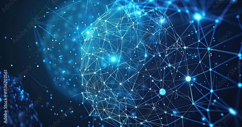 Abstract representation of a digital network with interconnected nodes and glowing elements. Abstract representation of a digital network with interconnected nodes and glowing elements.