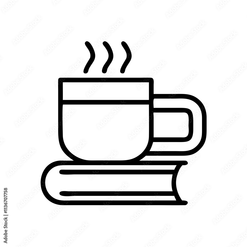 coffee cup and book icon, book lovers day line art, book lovers day icon - simple black line art icon of coffee cup and book, for book lovers day celebrations. book lovers day vector art. coffee cup and book icon, book lovers day line art, book lovers day icon - simple black line art icon of coffee cup and book, for book lovers day celebrations. book lovers day vector art.