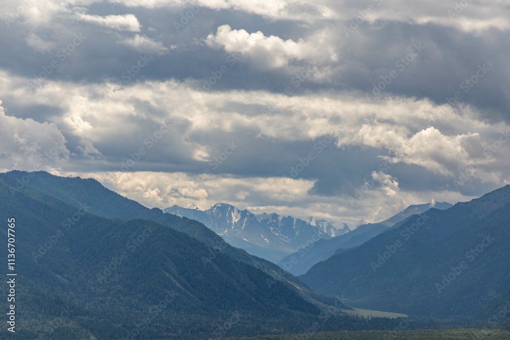 Beautiful view of Belukha mountain. Tyungur village, Altai republic, Russia Beautiful view of Belukha mountain. Tyungur village, Altai republic, Russia