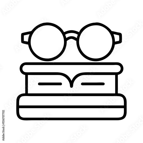 book with glasses icon, book lovers day line art, book lovers day icon - simple black line art icon of book with glasses, for book lovers day celebrations. book lovers day vector art.