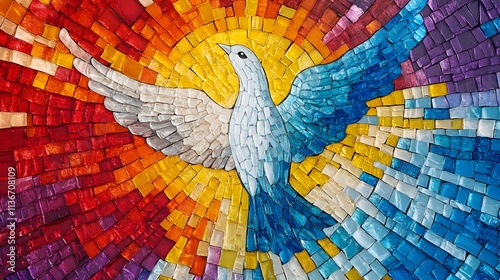 Colorful Mosaic Depicting A Dove In Flight photo