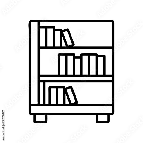 library bookshelf icon, book lovers day line art, book lovers day icon - simple black line art icon of library bookshelf, for book lovers day celebrations. book lovers day vector art.