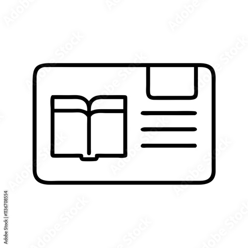 library card icon, book lovers day line art, book lovers day icon - simple black line art icon of library card, for book lovers day celebrations. book lovers day vector art.