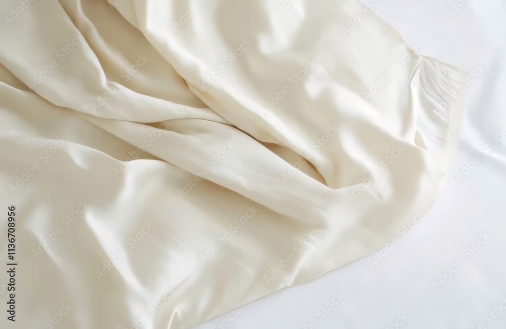 Cream silky fabric with gentle folds. Cream silky fabric with gentle folds.