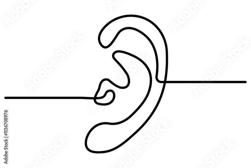 Human ear continuous one line drawing and  minimalist outline vector icon