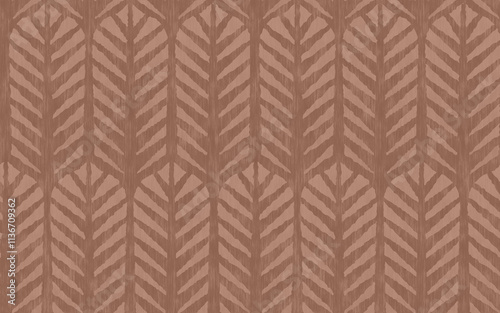 Fototapeta Naklejka Na Ścianę i Meble -  Vintage Seamless pattern of geomertic palm leaf in art deco style. Retro pattern of abstract palm leaves in trendy mocha mousse color.