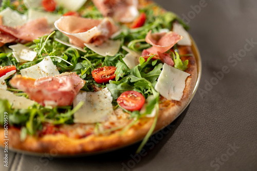 Margherita pizza on wooden table