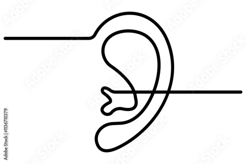 Human ear continuous one line drawing and  minimalist outline vector icon