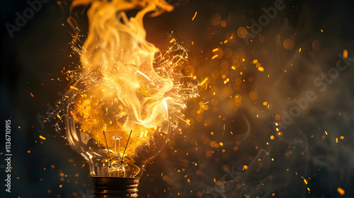 Electric Bulb Explodes with Sparks and Glass Shattering photo