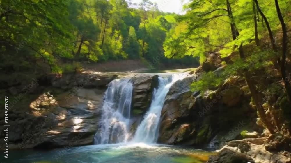 A serene river flows through a dense green forest video, creating a picturesque scene of natures beauty video, River enriching the flora and fauna of a rainforest videos A serene river flows through a dense green forest video, creating a picturesque scene of natures beauty video, River enriching the flora and fauna of a rainforest videos