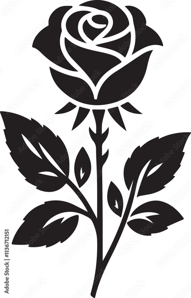 Obraz premium Rose Silhouette, Rose vector, Rose icon, Rose vector illustration design