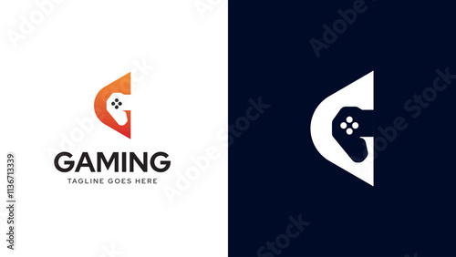 gaming console controller vector with half of the icon is letter g and half joystick.