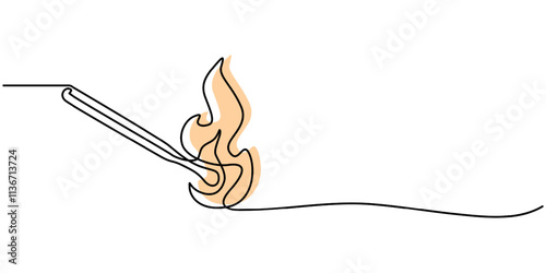Continuous one line drawing of burning match. simple burning match stick line art vector illustration. Editable stroke, one continuous line drawing of match sticks.one line drawing of burning wooden. 