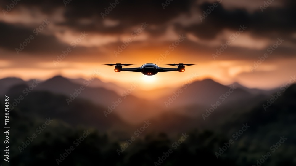 Fototapeta premium A drone flying over a mountain range at sunset