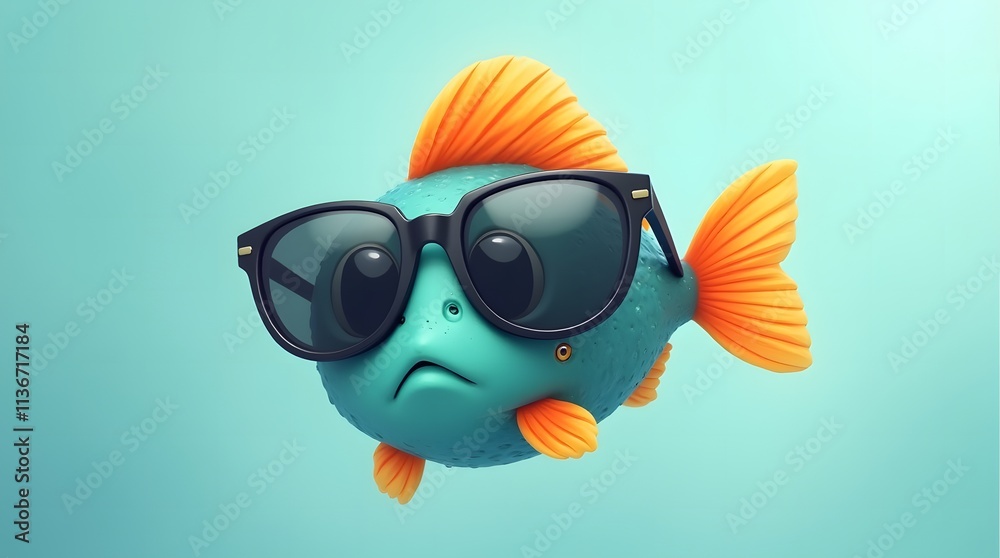 Fototapeta premium Cool Fish with Sunglasses: A 3D Rendered Cartoon Fish