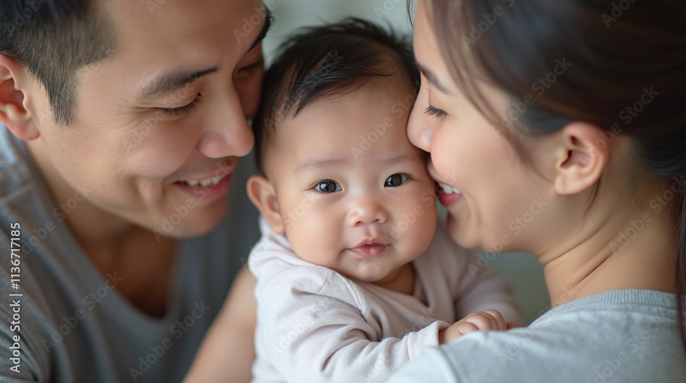 Asian Chinese Parents Mom and Dad Mother and Father with Their Adorable Cute Baby Infant Kid Child, Parenthood Asian Chinese Parents Mom and Dad Mother and Father with Their Adorable Cute Baby Infant Kid Child, Parenthood