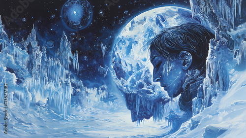 Chronos frozen embrace: a temporal odyssey. temporal. illustration. Embrace. Illustration
