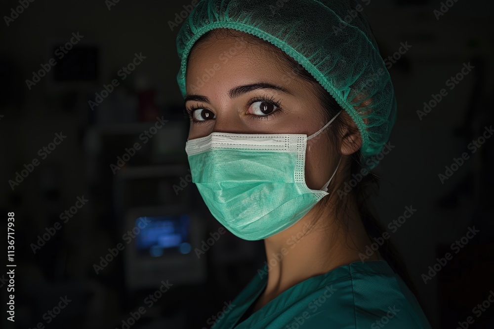 A female nurse wearing a mask, kind eyes, professional lighting, clean hospital environment, A female nurse wearing a mask, kind eyes, professional lighting, clean hospital environment,