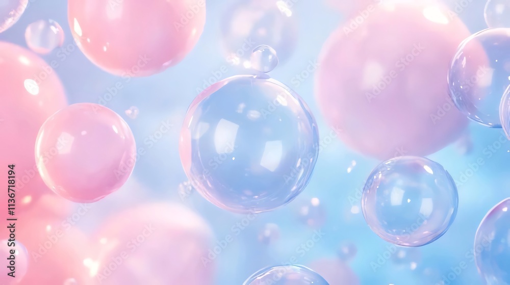 Abstract pastel pink and blue bubbles floating.