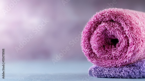 A stack of pink and purple towels sitting on top of each other