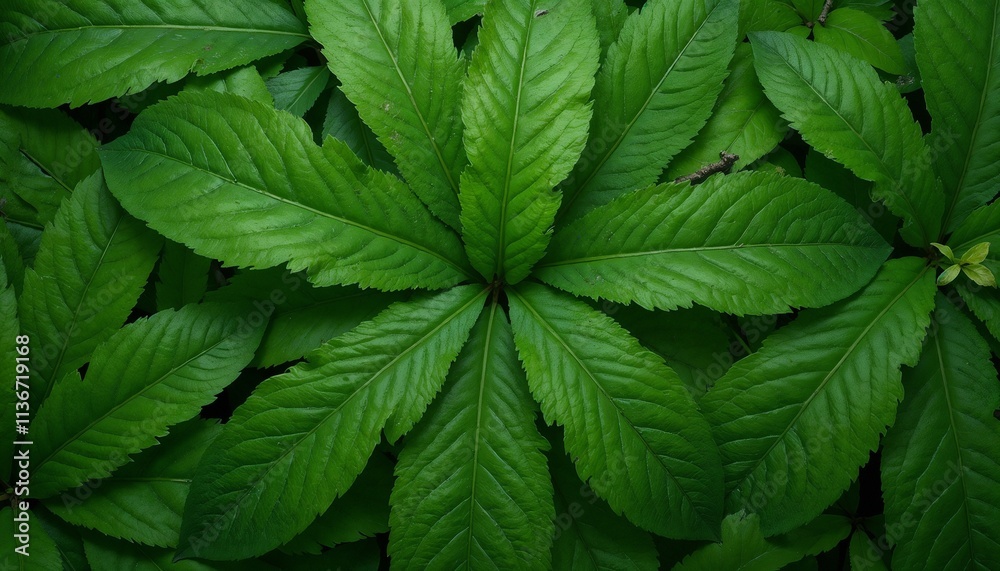 Close-up of large green leaves creating a vibrant organic pattern Close-up of large green leaves creating a vibrant organic pattern