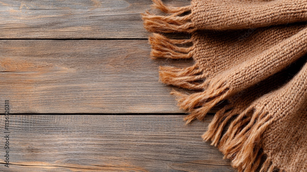 A brown blanket on a wooden surface A brown blanket on a wooden surface