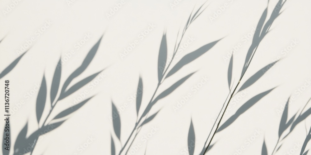 Naklejka premium Soft shadows of plant leaves cast on a light surface create a delicate, serene atmosphere in natural light
