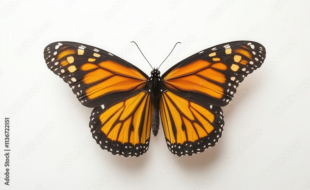 Fototapeta premium A top-down view of a butterfly, isolated on a white surface