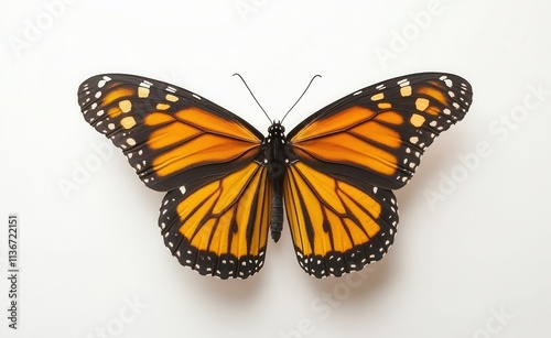 A top-down view of a butterfly, isolated on a white surface