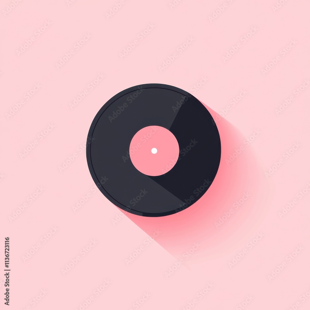 Classic Vinyl Record on Pastel Pink Background with Minimalist Design Classic Vinyl Record on Pastel Pink Background with Minimalist Design