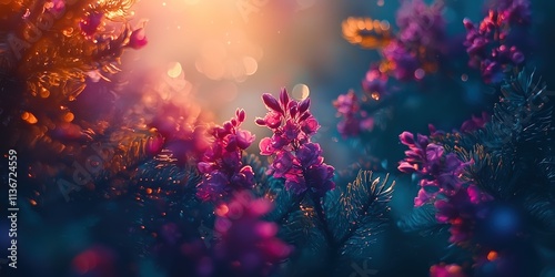 Wallpaper Mural Vibrant purple flowers basking in warm golden sunlight. Torontodigital.ca