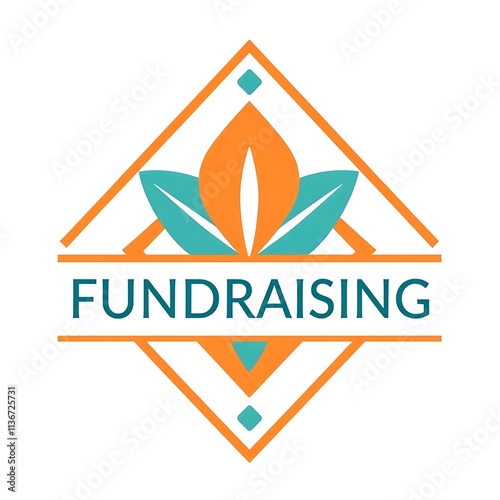 Fundraising Logo Design: A vibrant and modern logo design for a fundraising initiative, featuring a stylized flower within a geometric diamond frame. The logo represents growth, prosperity. photo