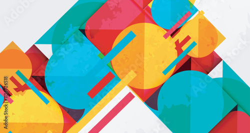 Squares, circles and triangles and grainy noisy texture. Vector Illustration For Wallpaper, Banner, Background, Card, Book Illustration, landing page