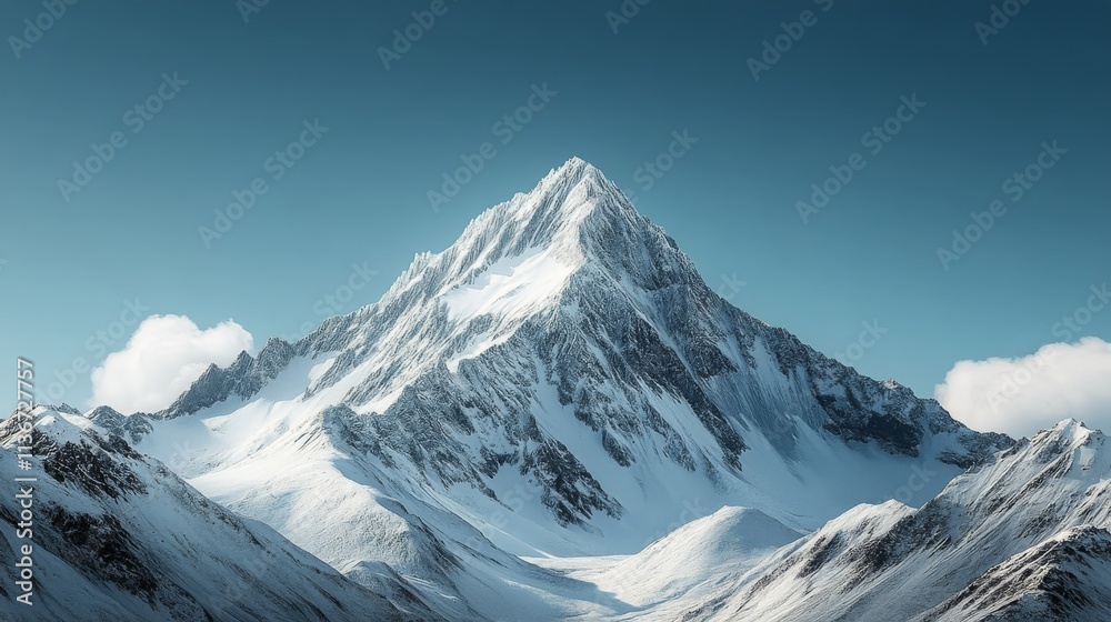 Snow covered mountains and serene landscape on a clear winter day Snow covered mountains and serene landscape on a clear winter day