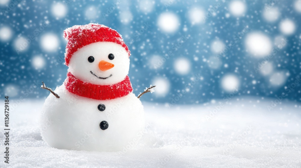 Obraz premium Joyful Snowman Greets the Winter Wonderland on a Bright Snowy Day