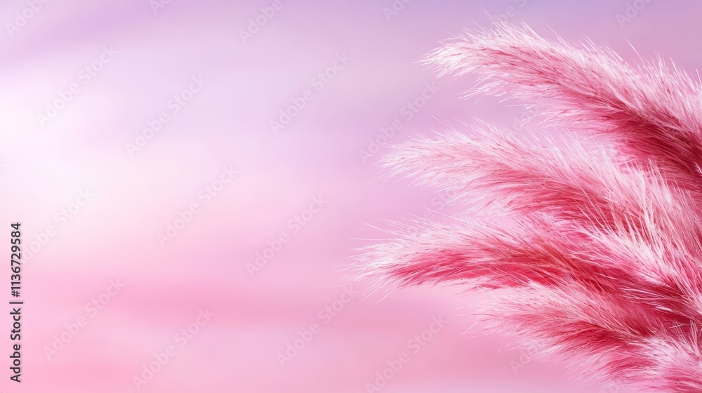 Obraz premium A close up of a pink feathery plant against a pink background