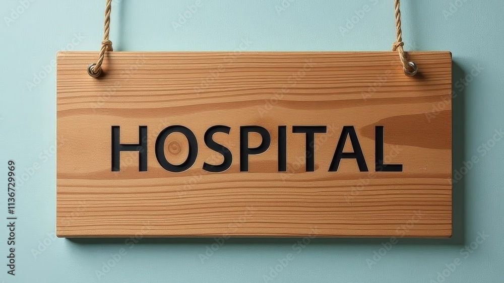 hospital sign on wooden frame at entrance to medical facility hospital sign on wooden frame at entrance to medical facility