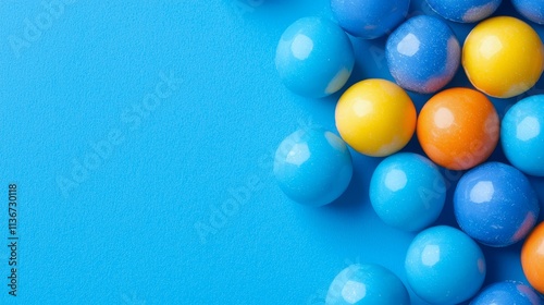 A bunch of colorful candies on a blue background