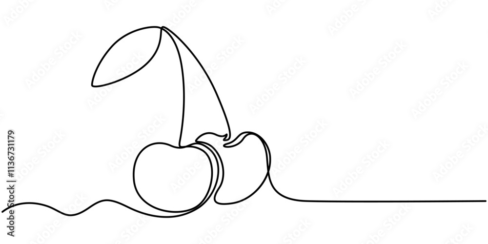 Obraz premium Cherry continuous one line art icon vector illustration, Cherry minimalistic design. Hand drawn sketch, Cherry one line drawing. Healthy food natural organic concept. Vector illustration editable.