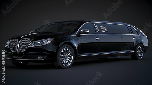 Elegant Black Limousine, Luxury Vehicle, Stylish Design,  Professional Transportation,  Opulent Ride,  Nighttime Setting photo