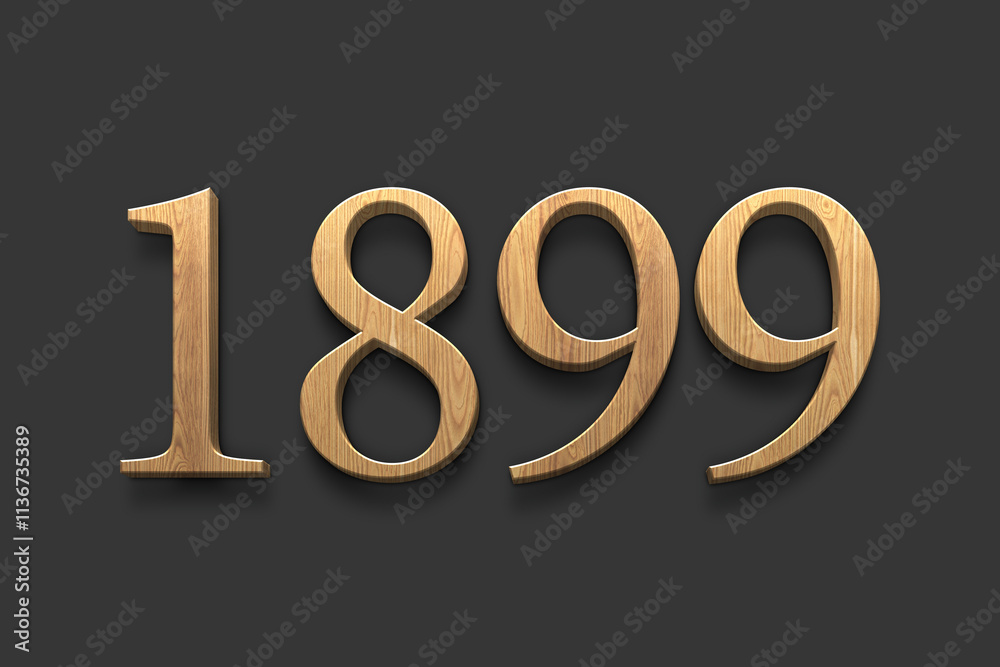 3D wooden logo of number 1899 on dark grey background. 3D wooden logo of number 1899 on dark grey background.