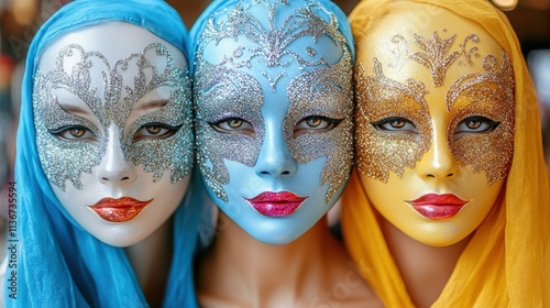 Carnival and Mardi Gras Masks glitter with intricate designs photo