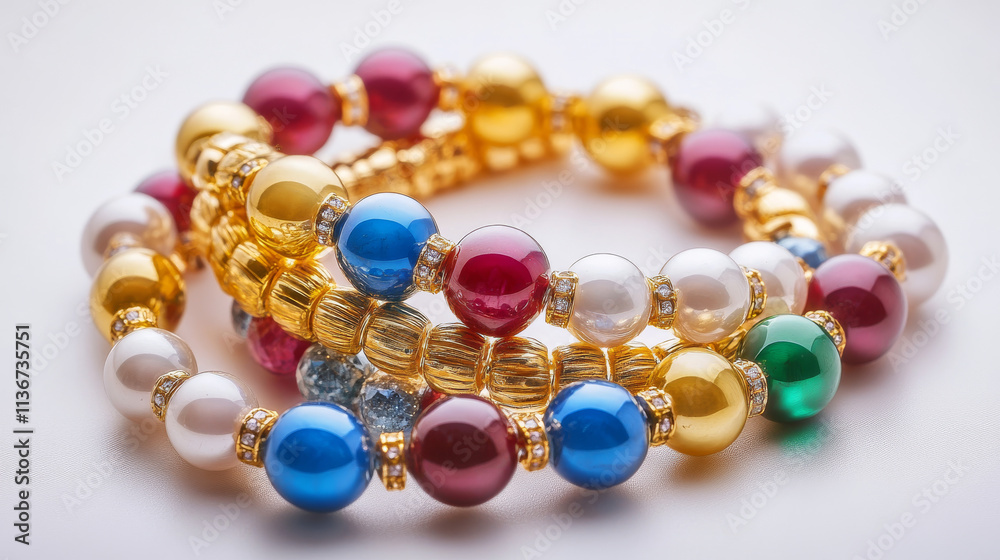 Jewelry bracelet or necklace with beads and gemstones. Cartoon vector illustration set of golden female precious with diamonds and pearls. string bijouterie accessory for woman. Jewel beauties. Jewelry bracelet or necklace with beads and gemstones. Cartoon vector illustration set of golden female precious with diamonds and pearls. string bijouterie accessory for woman. Jewel beauties.
