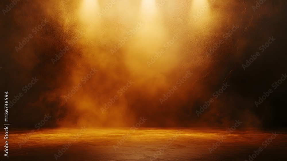 Naklejka premium Golden Smoky Stage Lighting Background Image