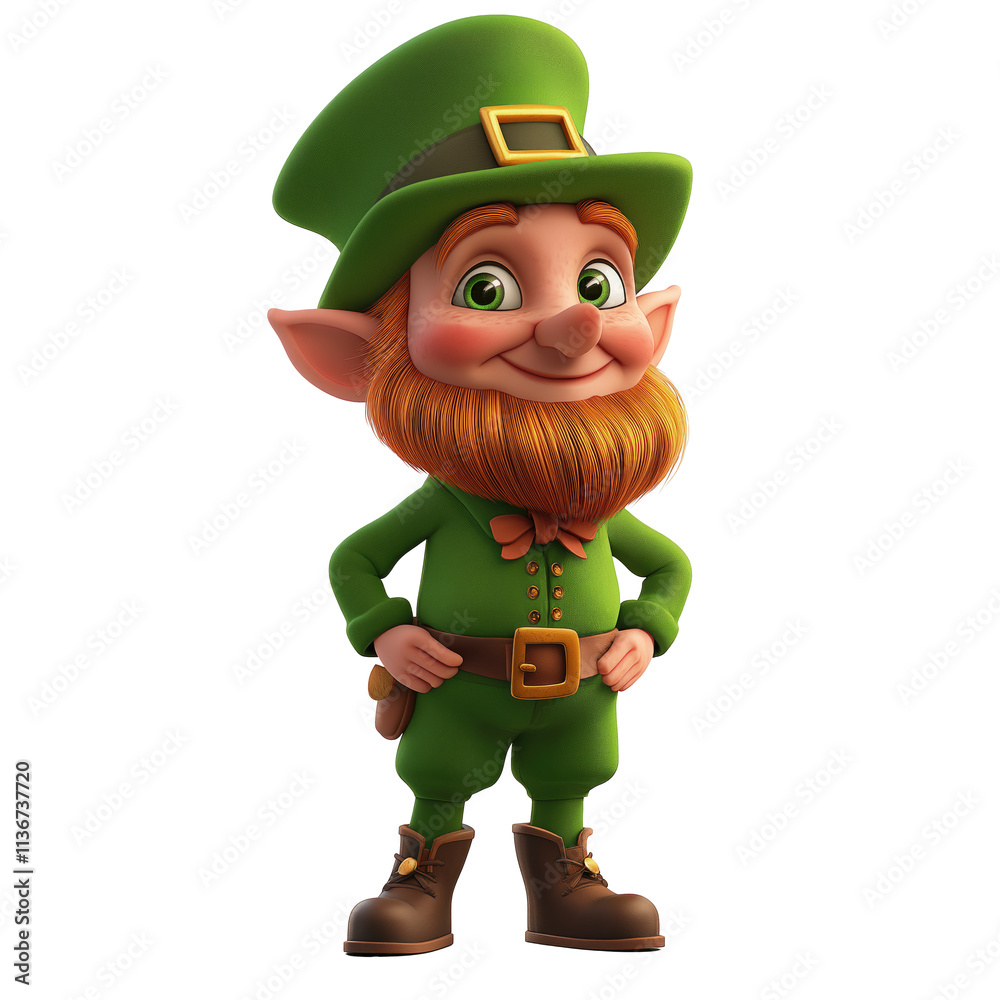 Generative Ai of Detailed 3d Cartoon Leprechaun, PNG Isolated on Transparent Background With Clipping Path Cut Out for St. Patrick's Day Festivities, Irish Folklore, and Magical Character Concepts