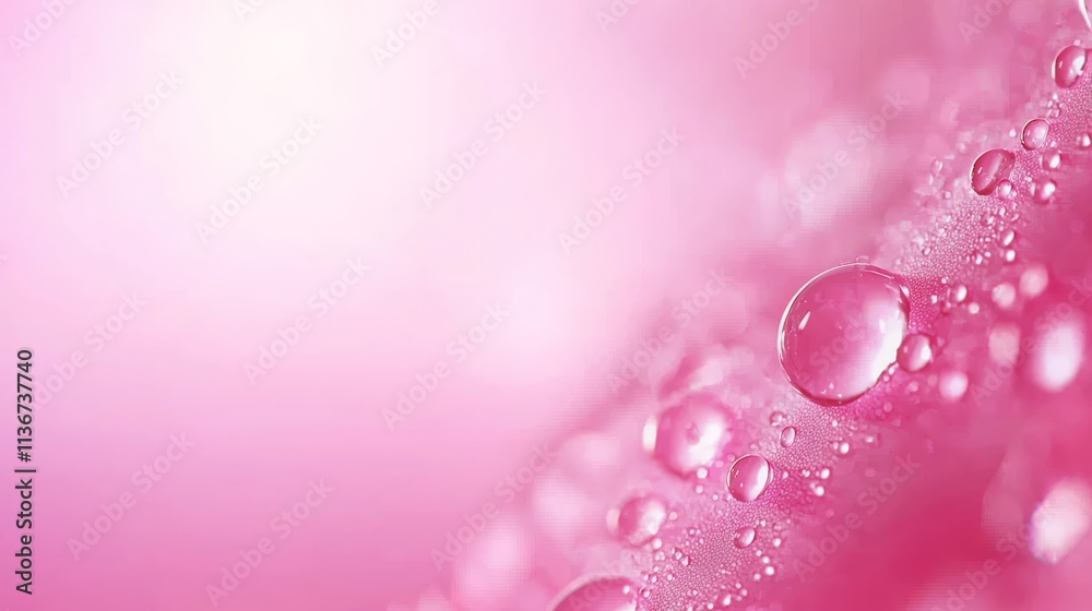 A close up of water droplets on a pink background