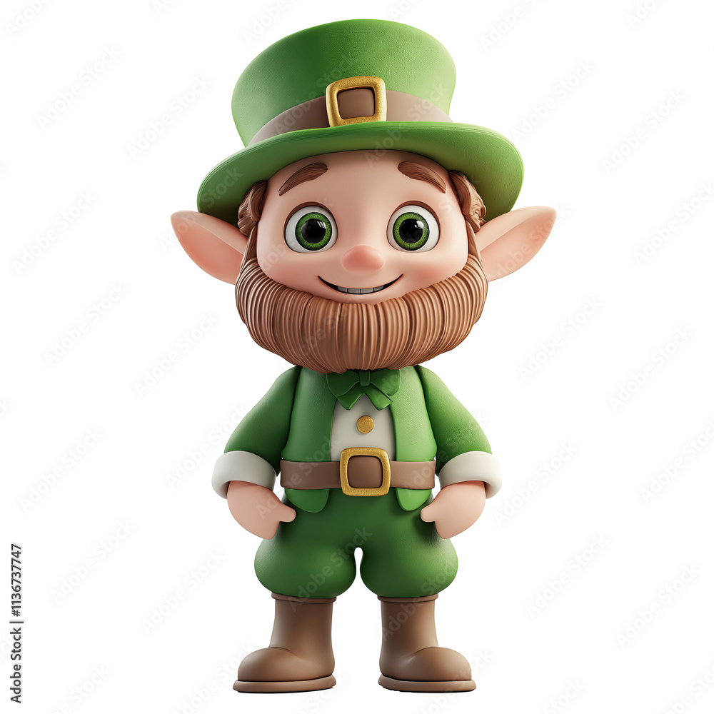 Generative AI of Detailed 3D Cartoon Leprechaun, PNG with Clipping Path Cut Out, Concept for St. Patrick's Day Graphics, Charming Irish Folklore Designs, and Magical Fantasy Characters