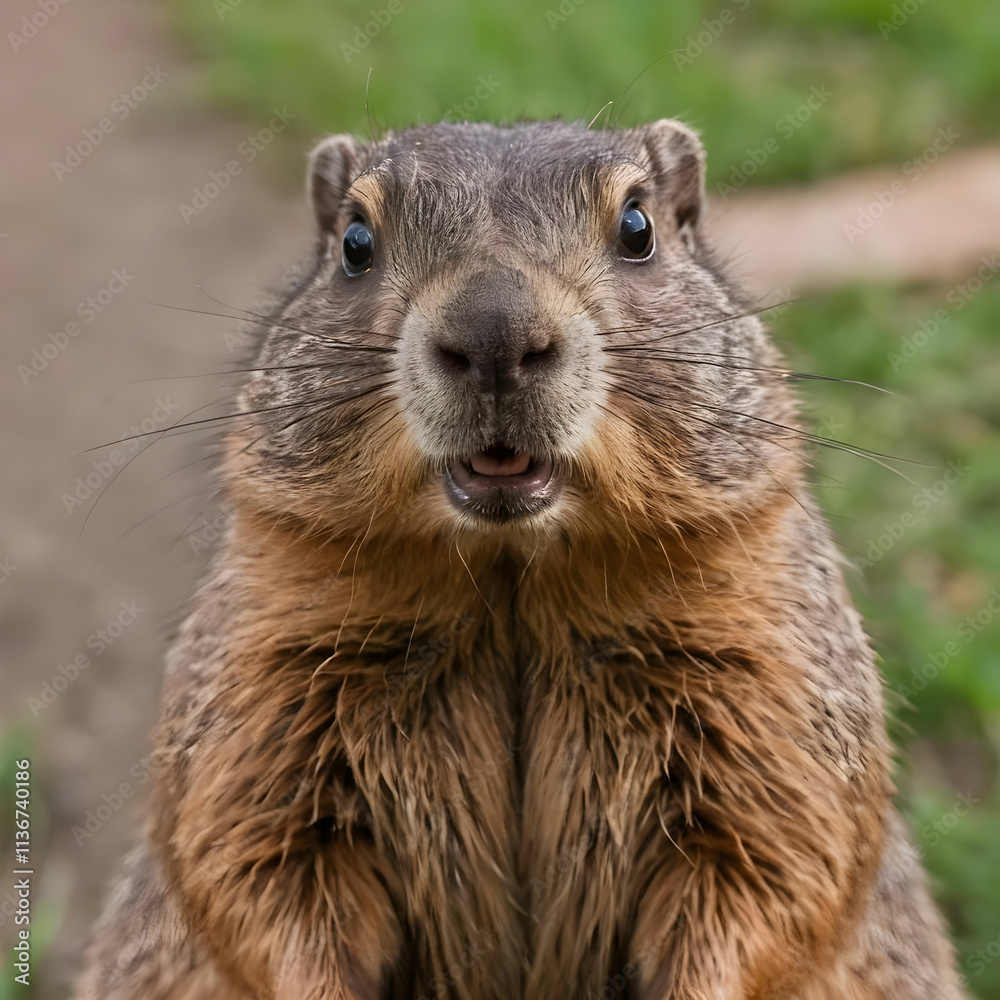 Closeup of a curious groundhog coming to look at the camera lens Closeup of a curious groundhog coming to look at the camera lens